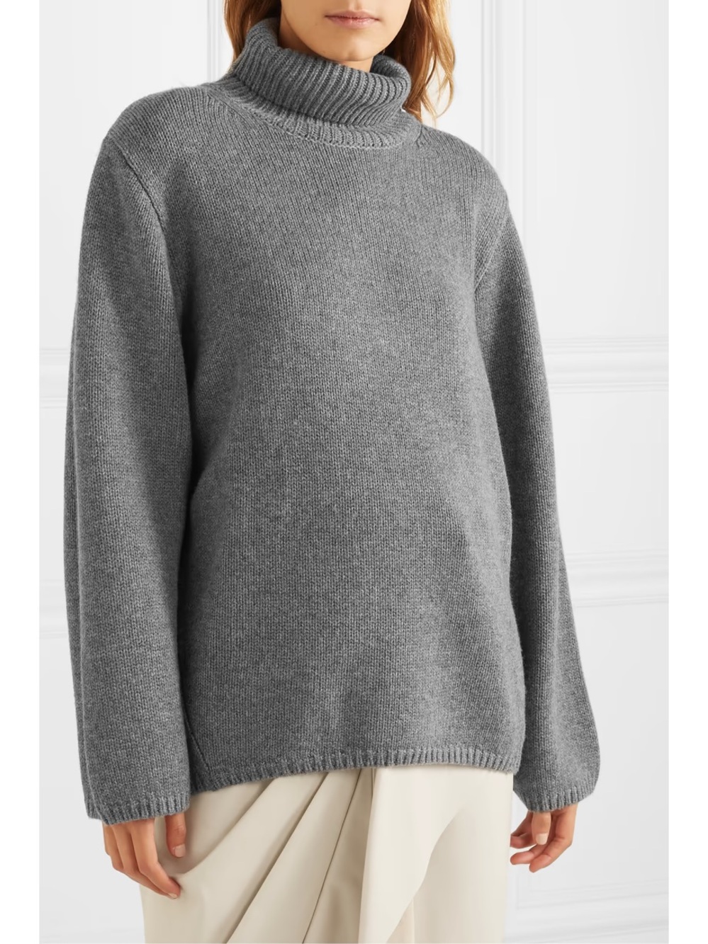 Toteme Cambridge Wool Cashmere Turtle Mock Neck Oversized Knit Sweater Top Gray
